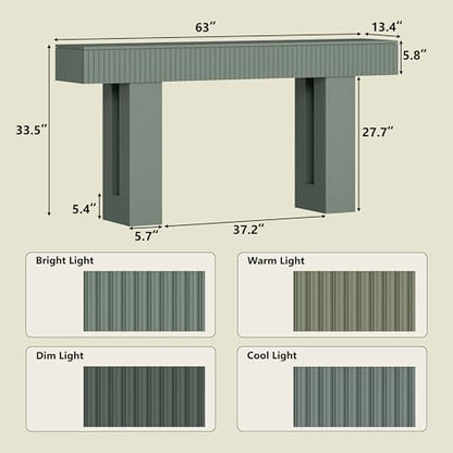 63-Inch Long Entryway Console Table with a Fluted Design, Thick Wood Farmhouse Sofa Table Behind Couch, Narrow Hallway Accent Table for Living Room, Foyer, Entrance,Green - color: Green, size: 63 Inch