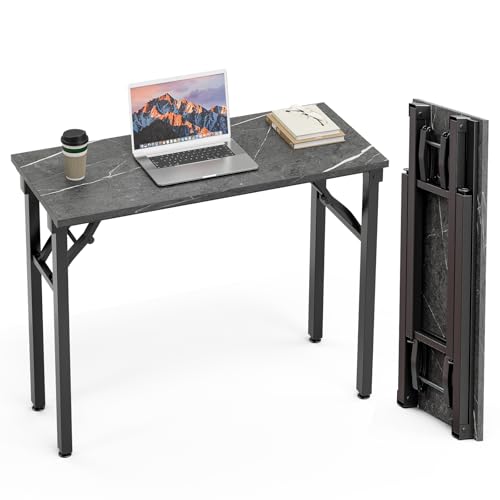 TEMI Small Computer Desk Folding Table - 35.8" Foldable Office Desk, No Assembly, Perfect for Small Spaces in Bedroom, or Apartment, Portable Mini Desk or Study Table Compact Design, Marble Greige - color: Marble Greige, size: 35.8 Inch, style: NO Power O