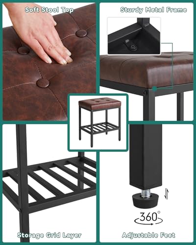 IBUYKE Rectangular Makeup Stool, PU Seat Vanity Chair, Dark Brown WBD017Z | Adjustable Feet Storage Space Footrest Multi-Use Small Side Table Ottoman Bedroom - color: Dark Brown, size: Rectangular