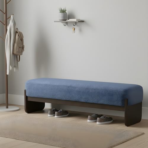 Christopher Knight Home Arden Minimalist Style Rectangular Loop Yarn Fabric Ottoman Bench, Rubberwood Frame, Entryway Bench, Living Room Sofa Extra Seat, End of Bed Footstool, Blue+Brown - color: Blue+brown