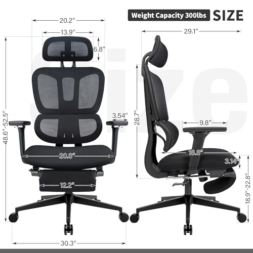 Ergonomic Office Chair with Footrest, 90-135° Reclining High Back Desk Chair with Lumbar Support, 2D Headrest, 4D Armrests, Computer Chair for Long Hours, Black - color: Black