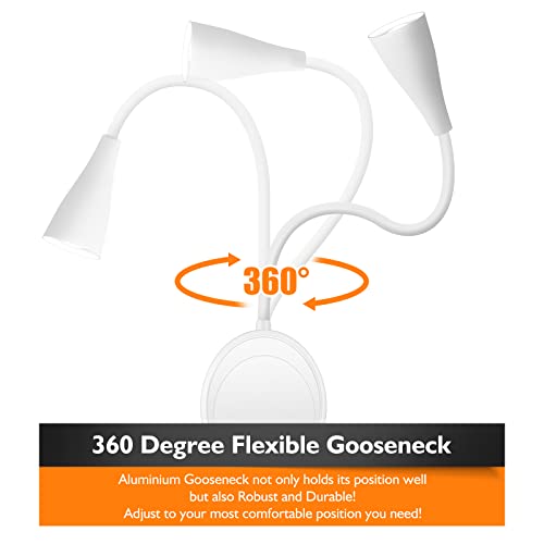 SANKEDOU LED Wall Mounted Reading Light, Book Light for Reading in Bed with Touch Control, 5 Dimmable, USB Output, Night Light & Timers Function, Flexible Gooseneck Headboard Bed Lights (White) - color: White