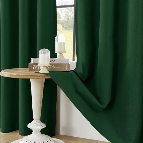 ChrisDowa Dark Green Blackout Curtains 45 Inches Long 2 Panels for Bedroom | Room Darkening,Light Blocking,Thermal Insulated,Faux Linen,Farmhouse,Grommet,Window Treatment,Drapes,Living Room,52x45 - color: Dark Green, size: 52"W x 45"L (Pack of 2)