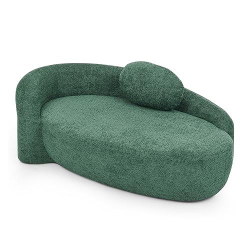 JIVOIT Modern Oval Single Lazy Sofa Chair, Bouclé Fabric Single Lounge Chair with Integrated Backrest, Side Armrest and Pillow, Compact Space-Saving Lounge Chair for Living Room Bedroom (Green//033) - color: Green//033