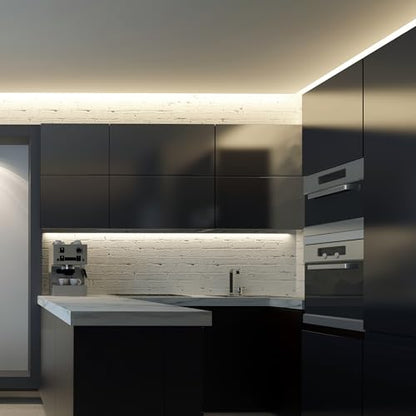 Maxxima 96 in. Hardwired LED Under Cabinet Strip Light, 3680 Lumens, 3000K | Warm White, Kitchen and Living Room 120V White Cove Lighting, No Power Supply Needed - size: 96 Inch