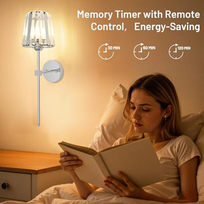 Crystal Battery Operated Wall Sconces Set of 2, Chrome Rechargeable Wireless Wall Lights with Crystal Lampshade, 12 RGB and 3CCT Dimmable Wall Lamps with Remote for Bedroom Living Room Hallway - color: Chrome