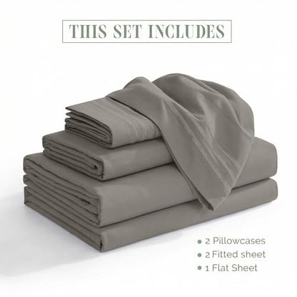 Elegant Comfort Luxury 1500 Premium Hotel Quality Microfiber 5-Piece Sheet Set - Wrinkle Resistant, All Around Elastic Fitted Sheet, Deep Pocket up to 16", Split King, Grey - color: Grey, size: Split King
