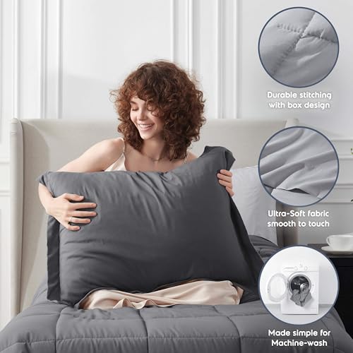 Nestl 5 Piece Twin Comforter Set – Dark Grey Reversible Bed in a Bag – Complete Twin Size Bedding Set with Sheets, Pillowcase and Sham - color: Dark Grey, size: Twin