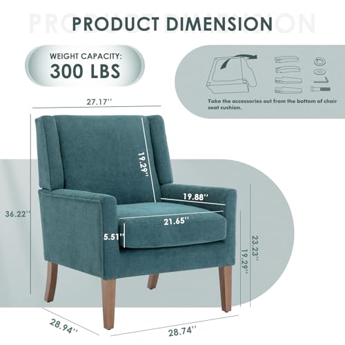 COLAMY Modern Wingback Living Room Chair, Upholstered Fabric Accent Armchair, Single Sofa Chair with Lounge Seat and Wood Legs for Bedroom/Office/Reading Spaces, Teal - color: Teal, size: Set of 1