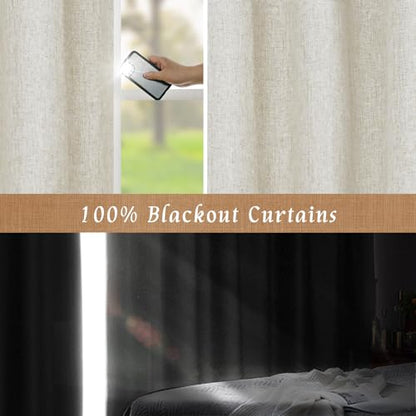 100% Blackout Linen Curtains for Bedroom 45 Inches 2 Panels, Stone | Linen Textured Thermal Window Drapes, Room Darkening, Privacy, Rod Pocket Back Tab Panels, with White Liner, 38 x 45 Inch - color: Stone, size: 38"W x 45"L (Pack of 2)