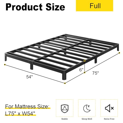 Yicensen 6 Inch Full Bed Frame Low Profile No Box Spring Needed, Heavy Duty Full Size Metal Platform Bed Frame with Rounded Corner Legs, Easy Assembly, Noise Free, Black - size: Full, style: 6 Inch