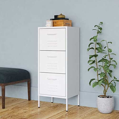 3-Drawer Steel Storage Cabinet White Metal Organizer Chest | Slim metal organizer with adjustable levelers fits living room hallway and office spaces to maximize floor storage. - color: White, size: Medium
