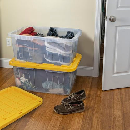 CX 27-Gallon Heavy Duty Clear Stackable Storage Bins with Lids, 2 Pack Clear/Yellow - size: 2 Pack, style: Clear & Yellow
