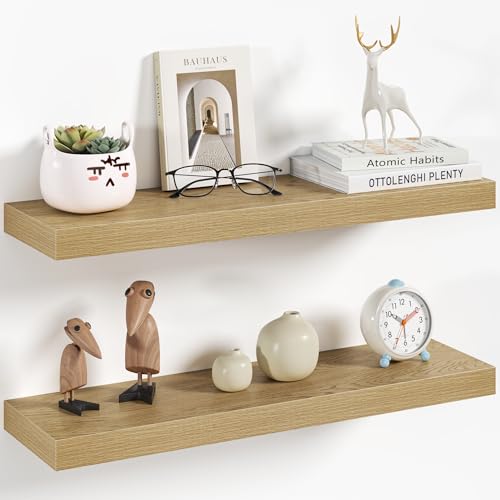 Vivelove 24 Inch Floating Shelves Wall Mounted for Display, 6.5 Deep Duty Shelves with Invisible Brackets for Living Room,Bedroom,Kitchen, Bathroom Storage & Decor,24" Wx6.5 Dx1.4 H - Oak - color: Oak, size: 24”Wx6.5”Dx1.4”H