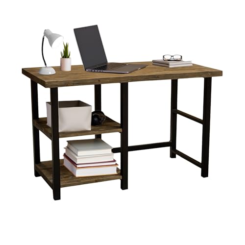 Alaterre Furniture Pomona Industrial Study Desk, Natural, 48”x24”x30” | Writing Desk with Solid Pine Wood Top, 2 Open Shelves, Metal Frame, Floor Levelers, For Home Office, Bedroom, or Dorm - style: Desk with Shelves