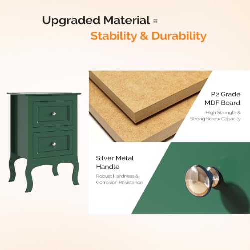 Bonnlo Green Nightstand Set of 2, Small Green Night Stands for Bedroom, Kids Room, Living Room, Wood, 15.75" W x 11.8" D x 23.6" H - color: Green