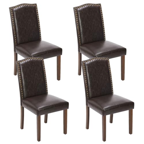 Kitchen Chairs Set of 4 Modern Upholstered Fabric Seat with Nailhead Trim and Ergonomic Lumbar Support for Living Room and Rustic Farmhouse Dining Area, Dark Brown - color: Dark Brown, style: set of 4