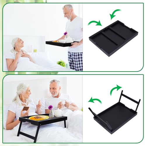 Artmeer Bamboo Bed Tray Table with Device Slot, Folding Legs, Large, Black | FSC-certified bamboo bed tray with folding legs, device slot and handles for meals, laptops, reading and serving in bed. - color: Black, size: Large