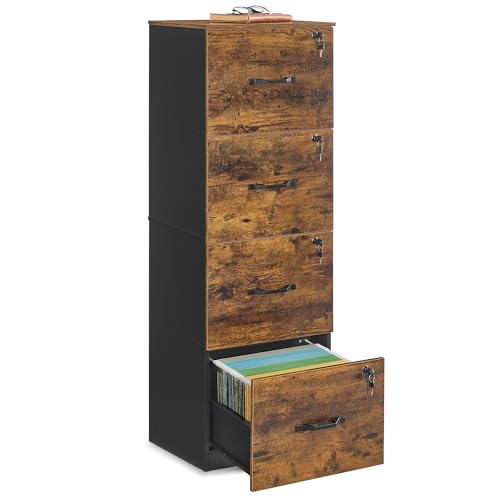 VASAGLE 4-Drawer Vertical File Cabinet, Filing Cabinet for Home Office, Printer Stand, with 4 Lockable Drawers, Adjustable Hanging Rail, for A4 and Letter-Size Files, Rustic Brown UOFC082K01 - color: Rustic Brown + Black, size: 4 Drawers