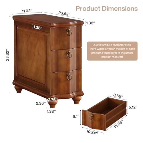 Tribesigns Wood Narrow End Table, Fully Assembled Walnut Nightstand | 3-Drawers Slim Side Table for Bedside, Small Spaces, Living Room, Bedroom, No Assembly Required - color: Walnut Brown