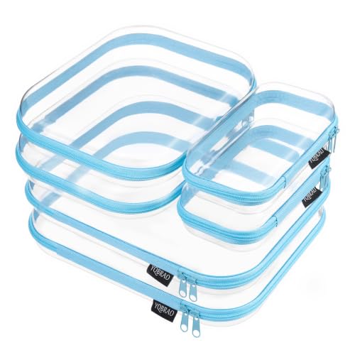 YQBRAO Clear Hard Shell Zipper Cases, 6 Multi-Size Organizers, Blue | Rigid clear shells in three practical sizes organize toiletries, cosmetics, cables, stationery and household essentials - color: Blue, size: 6 Pack (2L+2M+2S)