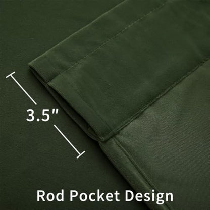 Joydeco Dark Olive Velvet Curtains 63 inch Length 2 Panels, Luxury Blackout Rod Pocket Thermal Insulated Window Curtains, Super Soft Room Darkening Drapes for Living Room Bedroom,W52 x L63 inches - color: Rod Pocket | Dark Olive Green, size: 52"W x 63"L (