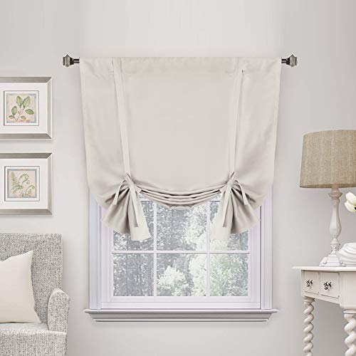 H.VERSAILTEX Blackout Room Darkening Curtain Balloon Curtains & Tie-up Curtains Bathroom Window Shades Short Rod Pocket Curtain Panel - 42" Wide by 63" Long - Solid in Ivory/Cream - color: Ivory/Cream