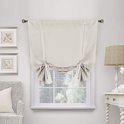 H.VERSAILTEX Blackout Room Darkening Curtain Balloon Curtains & Tie-up Curtains Bathroom Window Shades Short Rod Pocket Curtain Panel - 42" Wide by 63" Long - Solid in Ivory/Cream - color: Ivory/Cream