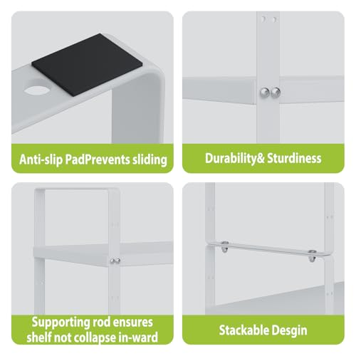 Expandable Cabinet Shelf Organizer Rack, Stackable Kitchen Counter Storage Shelves Stand, Adjustable Height Pantry Shelf Spice Rack (White-2 Pack, 8.7" D x 15.4-26.8" W x 9.8" H) - color: White-2 Pack