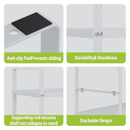 Expandable Cabinet Shelf Organizer Rack, Stackable Kitchen Counter Storage Shelves Stand, Adjustable Height Pantry Shelf Spice Rack (White-2 Pack, 8.7" D x 15.4-26.8" W x 9.8" H) - color: White-2 Pack