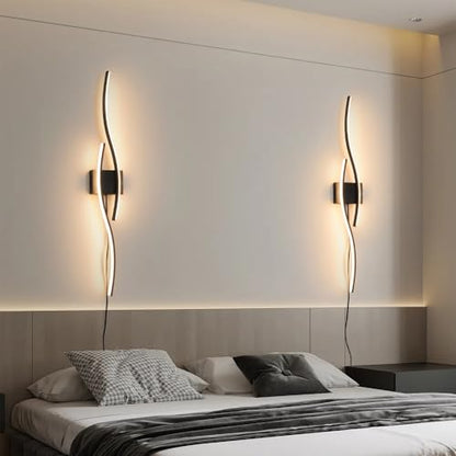 Daunton Modern Plug in Wall Sconces Set of Two, RC Dimmable LED Plug in Wall Light, Black Sconce Wall Lighting for Living Room, Hallway, Bedroom - color: Black, size: 40.5in A plug in