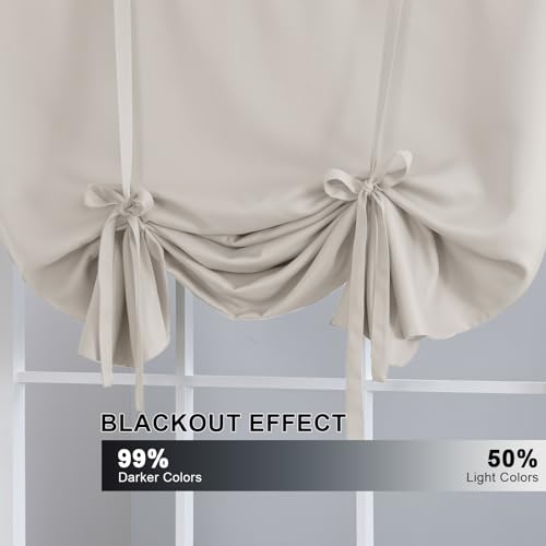 H.VERSAILTEX Blackout Room Darkening Curtain Balloon Curtains & Tie-up Curtains Bathroom Window Shades Short Rod Pocket Curtain Panel - 42" Wide by 63" Long - Solid in Ivory/Cream - color: Ivory/Cream