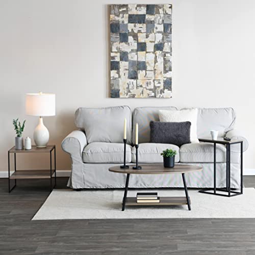 Household Essentials Ashwood Industrial Narrow End Table | Metal C Shaped Frame and Rectangle Faux Wood Top, C Table - color: Ashwood
