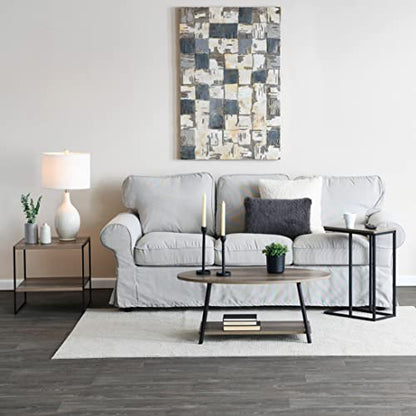 Household Essentials Ashwood Industrial Narrow End Table | Metal C Shaped Frame and Rectangle Faux Wood Top, C Table - color: Ashwood