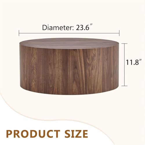 Round Coffee Table, 23.6" Modern Wood Drum Coffee Table, Round Accent Center Table for Living Room Apartment Small Spaces, No Assembly Required - color: 24'' Walnut, size: 24'' Round Coffee Table