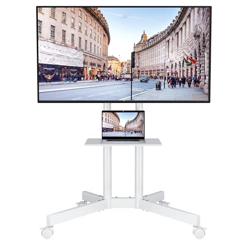 BONTEC Rolling TV Stand with Tilt, Mobile TV Cart for 32–85 Inch TVs, White | Portable Stand with Laptop Shelf, Locking Wheels, Outdoor TV Stand for LED LCD Flat Curved, Holds 132 lbs, Max VESA 600x400mm - color: White, size: 32–85 Inch