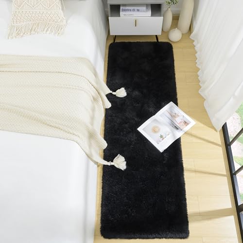 BENRON Soft Runner Rug for Bedroom 2x6, Washable Fluffy Runners Black | Modern Plush long Rugs for Hallway Entryway Kitchen Dorm, Throw Area Rug for Kids Girls Room Decor, Non Slip Floor Carpets - color: Black, size: 2' x 6' (Runner)
