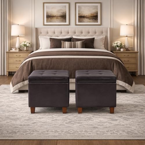 HomePop 18" Classic Square Storage Ottoman - Brown - color: Brown Faux Leather