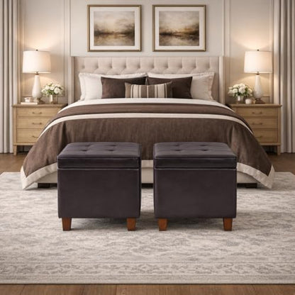 HomePop 18" Classic Square Storage Ottoman - Brown - color: Brown Faux Leather