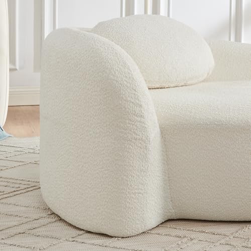 JIVOIT Modern Oval Single Lazy Sofa Chair, Bouclé Fabric Single Lounge Chair with Integrated Backrest, Side Armrest and Pillow, Compact Space-Saving Lounge Chair for Living Room Bedroom (Beige//033) - color: Beige//033