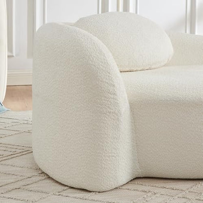 JIVOIT Modern Oval Single Lazy Sofa Chair, Bouclé Fabric Single Lounge Chair with Integrated Backrest, Side Armrest and Pillow, Compact Space-Saving Lounge Chair for Living Room Bedroom (Beige//033) - color: Beige//033