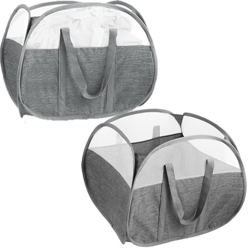 2 Pack Collapsible Laundry Baskets, 90L Large Foldable Laundry Basket, Pop Up Hampers for Laundry, Dirty Clothes Laundry Hamper for Bedroom, Bathroom, Dorm, Laundry Room, Travel or Camping Grey - color: 2xGray