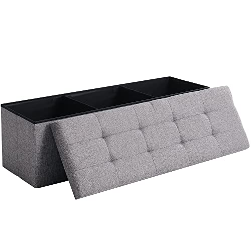 Storage Ottoman Bench Foldable Footrest Foot Stool, 45" Fabric Grey | Small Ottoman Foot Rest Seat Shoe Bench Flip-Top forliving Room End of Bed Bedroom Couch Dorm 166L Folding Upholstered Chair - color: Light Grey, size: 45.3" Flip