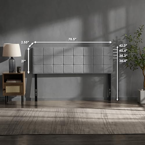 Hearth & Harbor King Headboard, Square Tufted Linen King Size Headboard Only, Upholstered Headboards, Bed Frame Mount Headboards, Adjustable Height 34”-42”, Modern Headboards, Silver - color: Silver, size: King