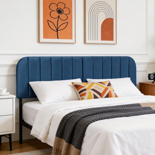 Upholstered Headboard Adjustable Height Queen/King Headboard Velvet Tufted Modern Headboards Easy Assemble Channel Stitched Headboard(Azure King) - color: Azure, size: King