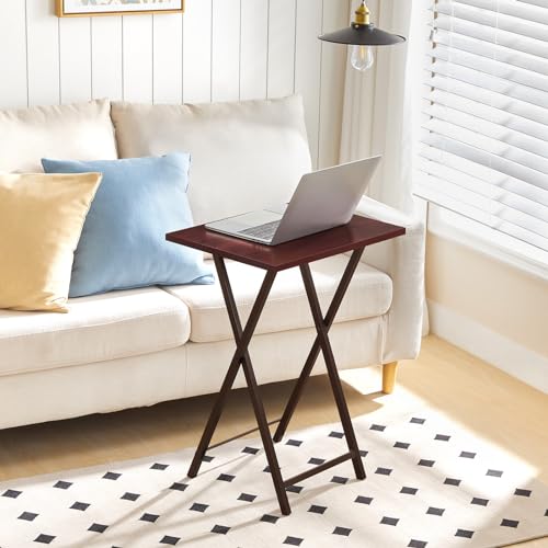 HOOBRO Folding TV Tray Tables, Set of 2 Side Table for Small Space, Industrial Snack Tables for Eating at Couch, Stable Metal Frame, Easy Assembly, Space Saving, Brown BR25BZ01 - color: Brown