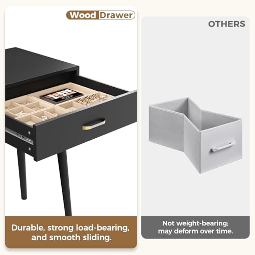 FUNKOCO Black Small Vanity Desk with Drawers, 40 Inch Simple Writing Desk | Vanity Desk No Mirror with 4 Solid Legs, Modern Computer Desk for Small Spaces, Home Office, Study - color: Black