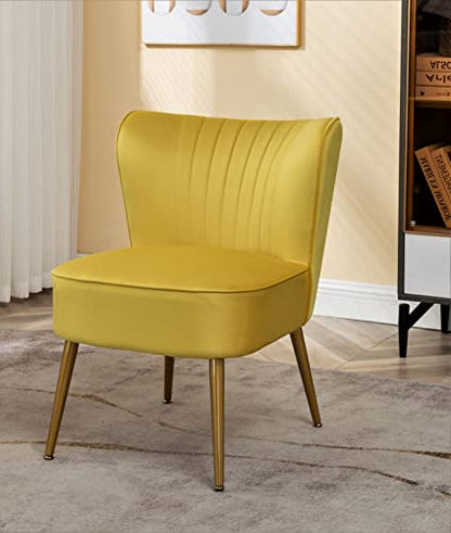 Container Furniture Direct Modern Velvet Accent Chair for Living Room, Bedroom, or Entryway, Stylish and Comfortable Armless Design with Metal Legs, Yellow - color: Yellow