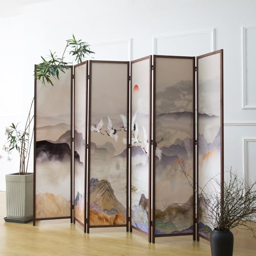 6 Panel Room Divider, Double-Sided Folding Privacy Screen for Home Office – Freestanding Wall Partition with New Chic Colorful Landscape 67" H x 63" W - 5.6 ft Tall - color: Colorful Landscape, size: 6 Panel