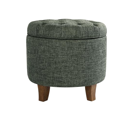 HomePop 19" Button Tufted Round Storage Ottoman - Green Clover Fabric - color: Green Clover Fabric